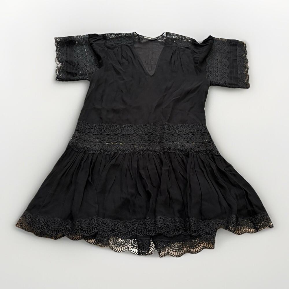 Magali Pascal Womens Black See Through V-Neck Short Sleeve Mini Dress Size S